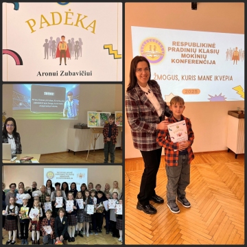 Marijampolės „Saulės“ pradinėje mokykloje vyko respublikinė pradinių klasių mokinių konferencija „Žmogus, kuris mane įkvepia“, kurioje dalyvavo ir mūsų progimnazijos pirmokas Aronas!